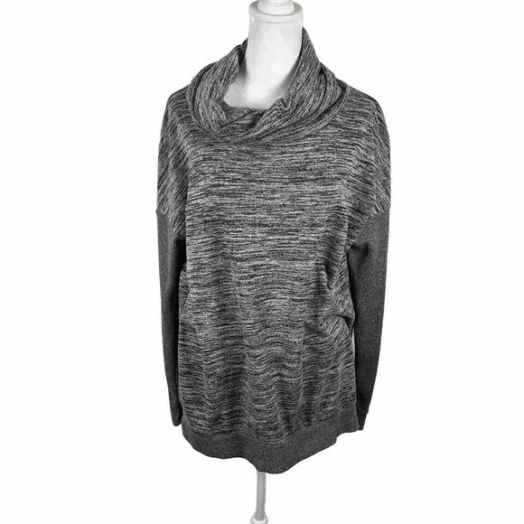 Xersion Grey Knit Top Athletic Long Sleeve Large Lounge Cowl Neck Stretch Casual - Picture 1 of 5